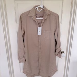 Frank and Eileen Mary Woven Button Sand Tattered Denim Tunic